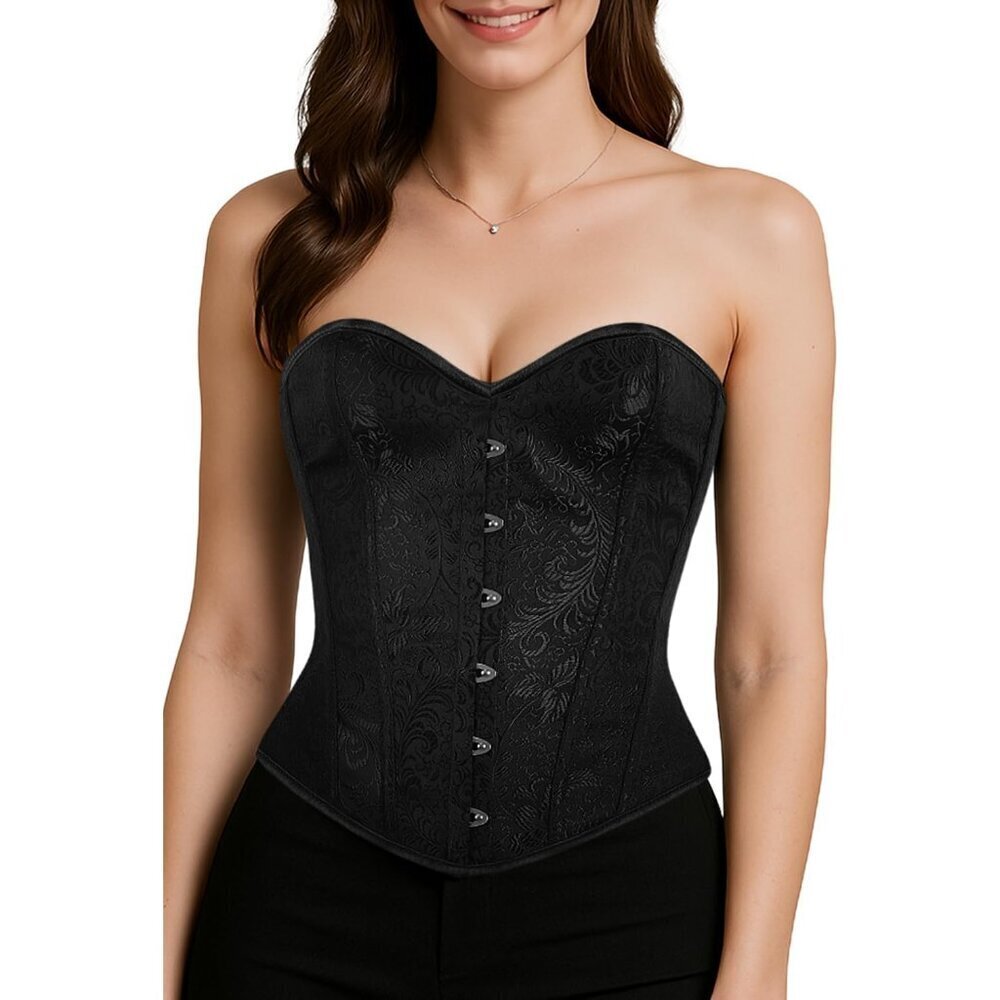 Women's Lace Corset Top Plus Size Waist Cincher Adjustable Back Hidden Hook